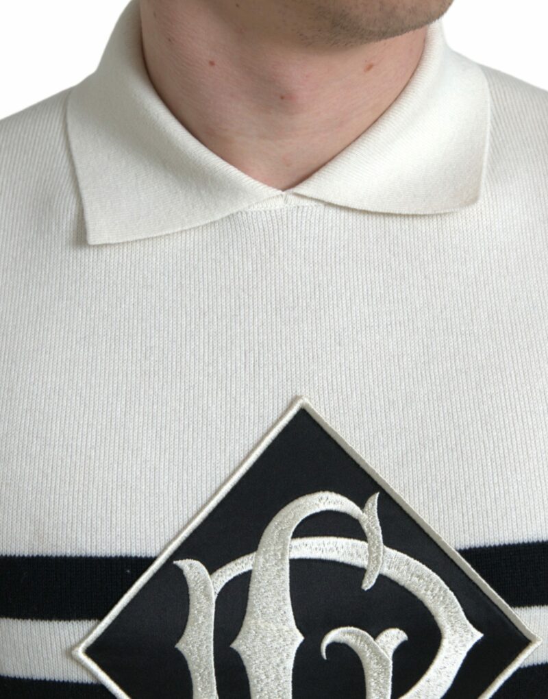 Dolce & Gabbana White DG Logo Collared Henley Shirt T-shirt - Image 4