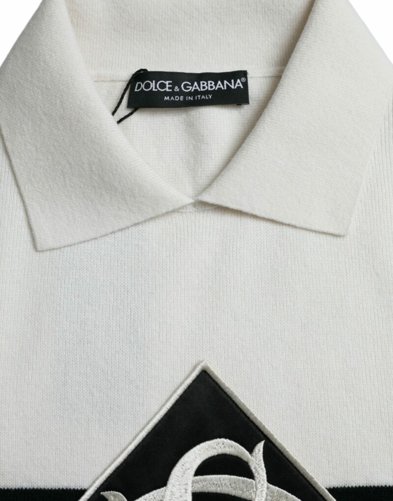 Dolce & Gabbana White DG Logo Collared Henley Shirt T-shirt - Image 6