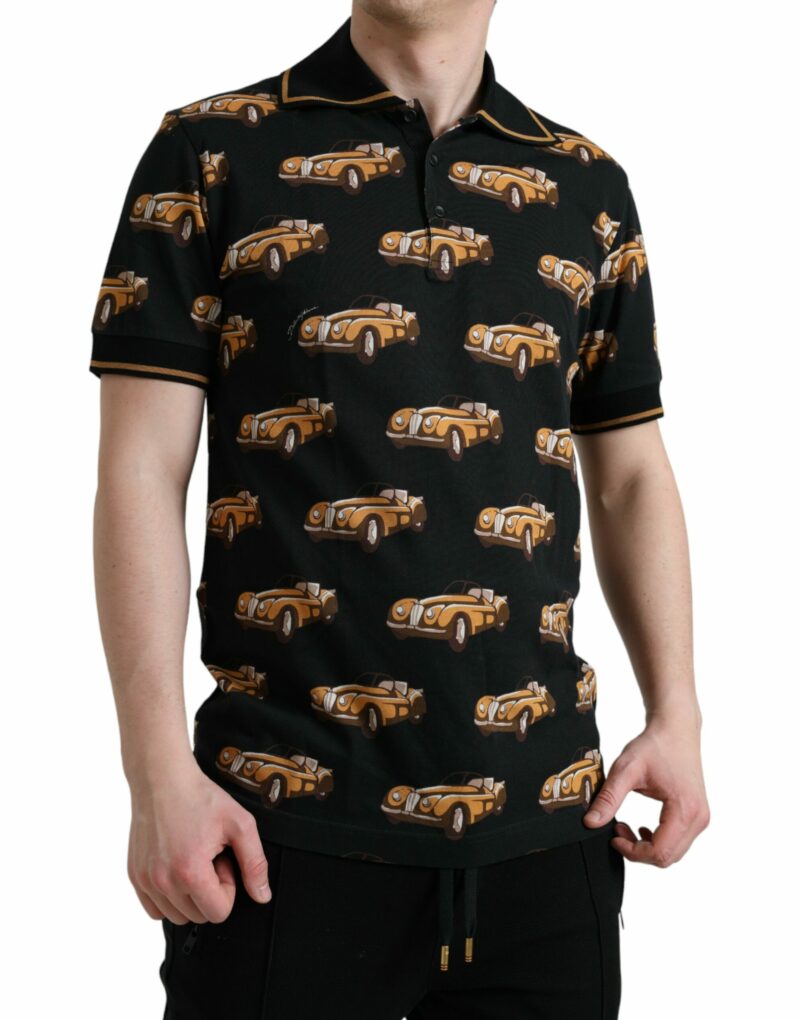 Dolce & Gabbana Black Car Print Short Sleeve Polo T-shirt - Image 2