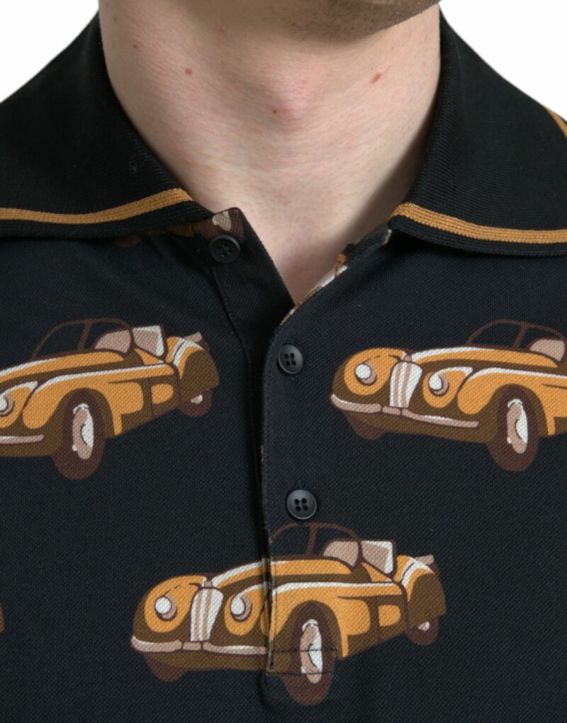 Dolce & Gabbana Black Car Print Short Sleeve Polo T-shirt - Image 4