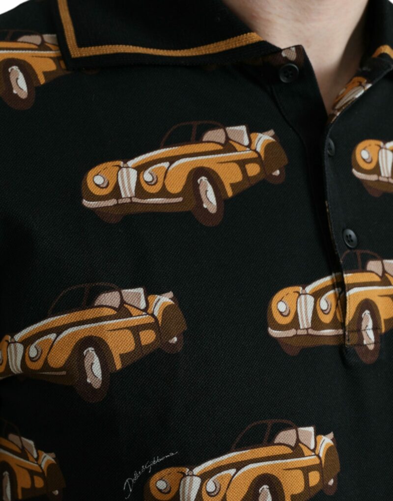 Dolce & Gabbana Black Car Print Short Sleeve Polo T-shirt - Image 5
