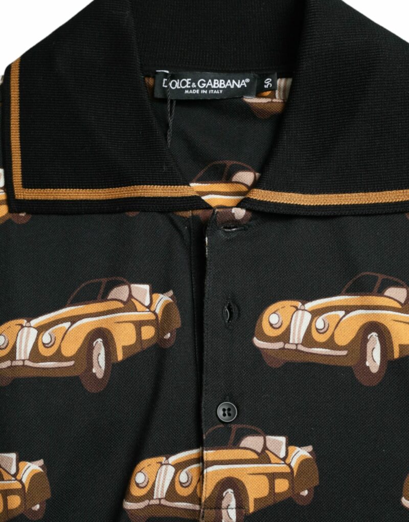 Dolce & Gabbana Black Car Print Short Sleeve Polo T-shirt - Image 6