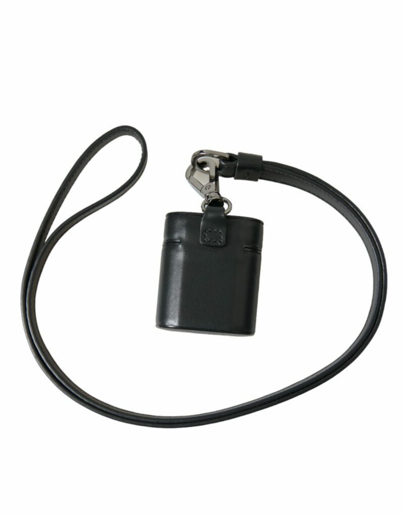 Dolce & Gabbana Black Leather Strap Silver Metal Logo Printed Airpods Case - Image 2