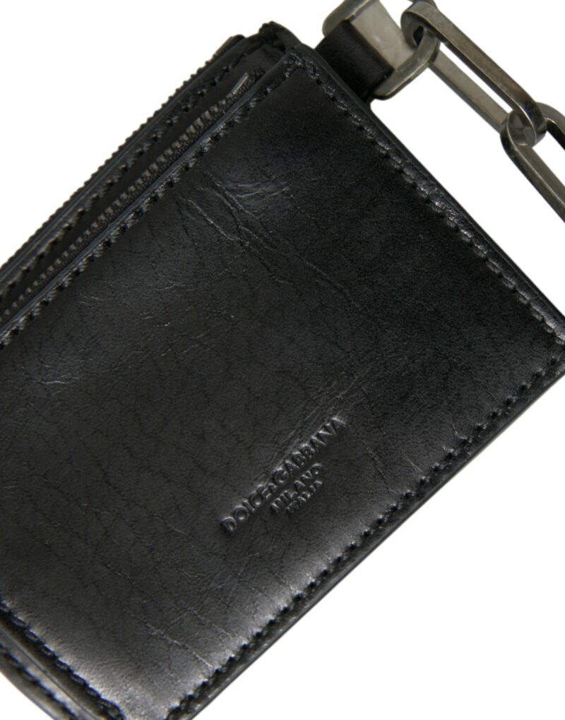 Dolce & Gabbana Black Leather Zip Logo Keyring Coin Purse Keyring Wallet - Image 4