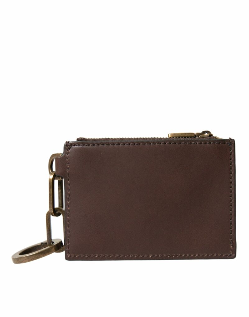 Dolce & Gabbana Brown Leather Zip Logo Keyring Coin Purse Keyring Wallet - Image 2