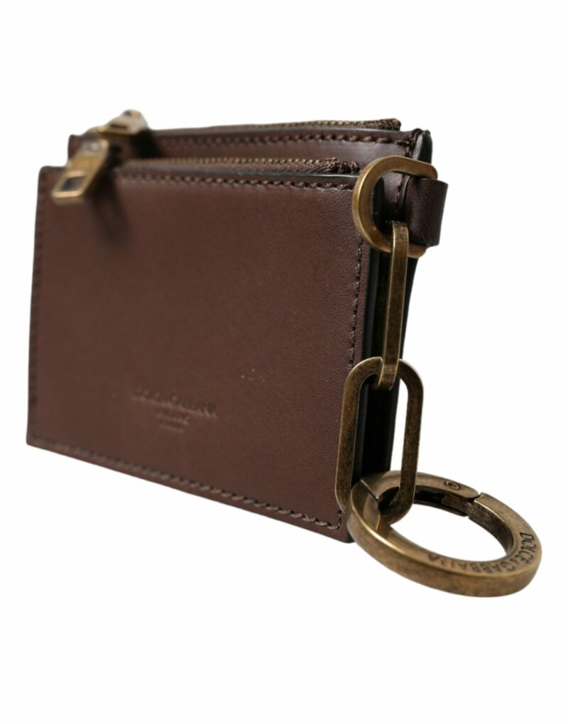 Dolce & Gabbana Brown Leather Zip Logo Keyring Coin Purse Keyring Wallet - Image 3