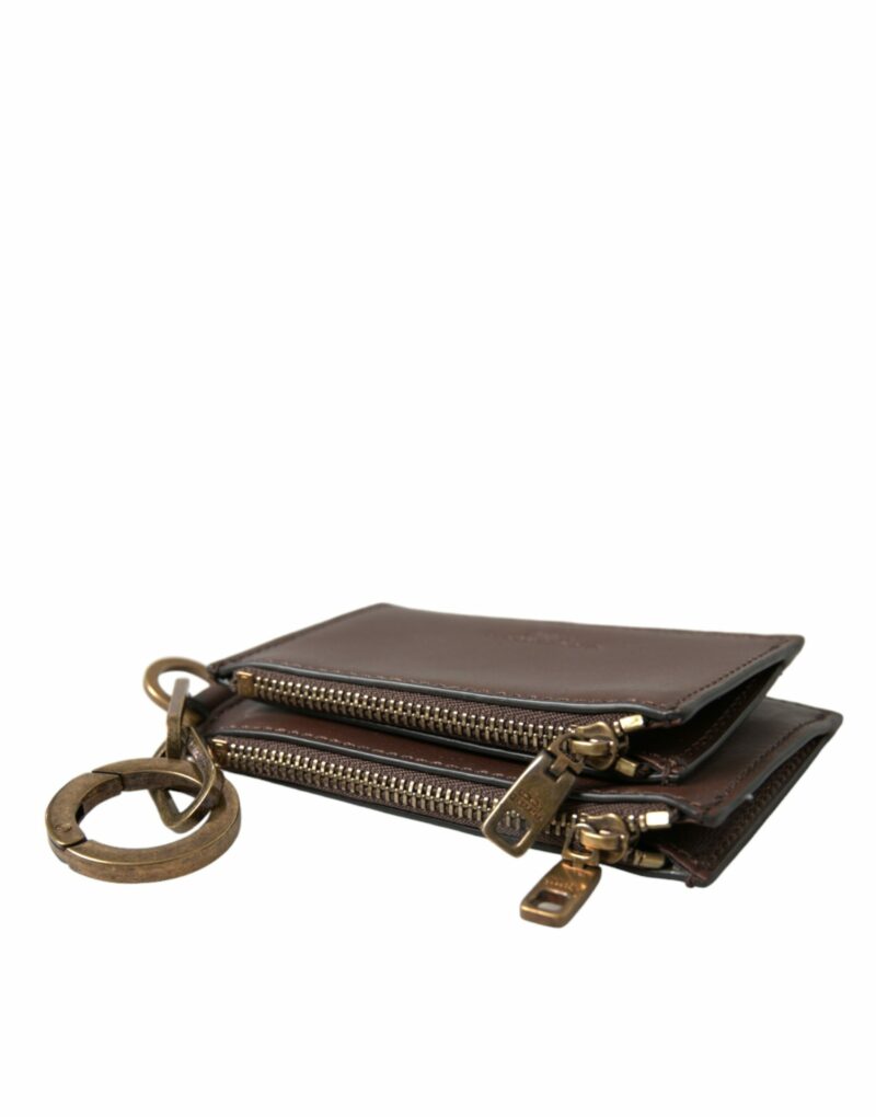 Dolce & Gabbana Brown Leather Zip Logo Keyring Coin Purse Keyring Wallet - Image 4