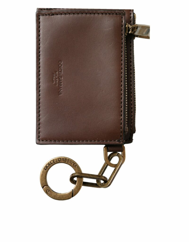 Dolce & Gabbana Brown Leather Zip Logo Keyring Coin Purse Keyring Wallet - Image 5