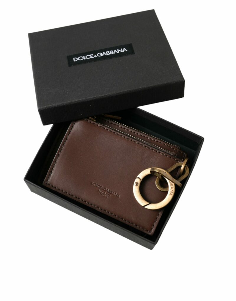Dolce & Gabbana Brown Leather Zip Logo Keyring Coin Purse Keyring Wallet - Image 6