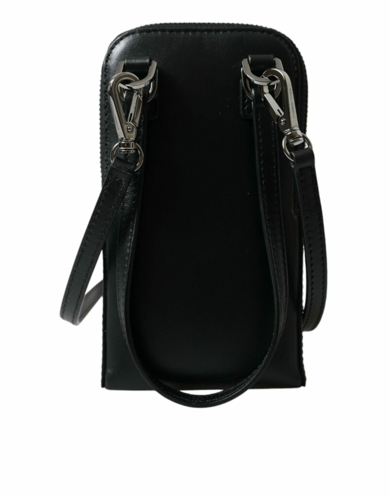 Dolce & Gabbana Black Leather Zip Around Logo Print Lanyard Strap Wallet - Image 2