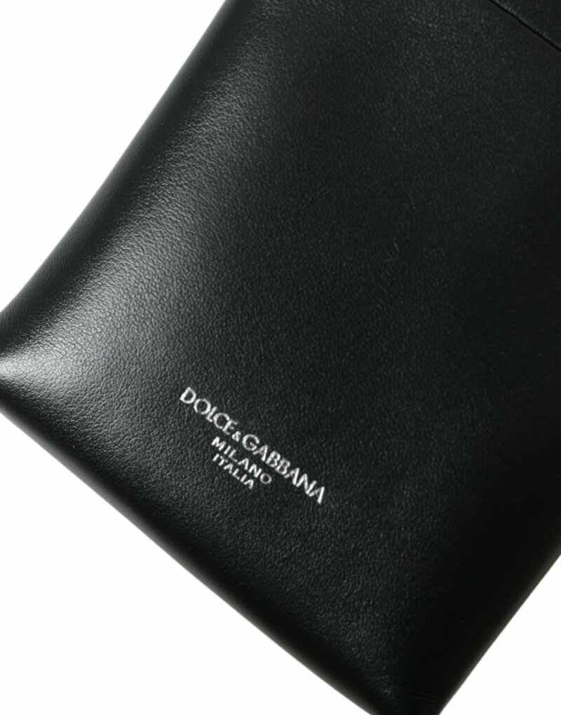 Dolce & Gabbana Black Leather Zip Around Logo Print Lanyard Strap Wallet - Image 4