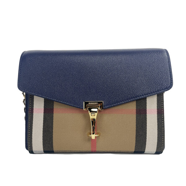 Burberry Macken Small Regency Blue House Check Leather Crossbody Bag
