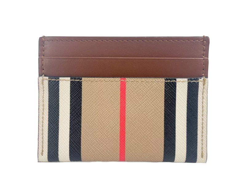 Burberry Sandon Tan Canvas Check Printed Leather Slim Card Case Wallet - Image 2