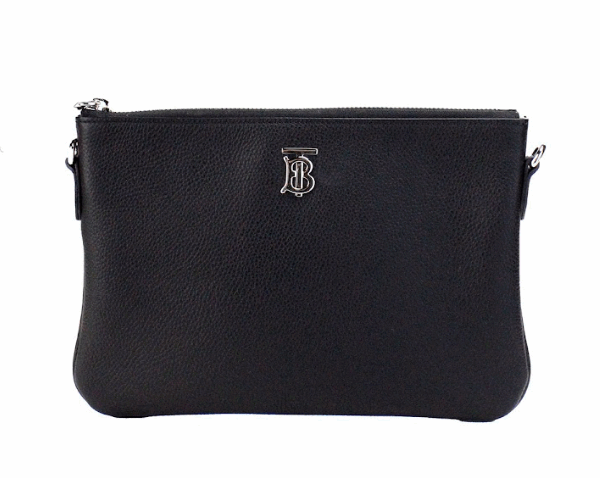 Burberry Peyton Monogram Black Leather Pouch Crossbody Bag Purse