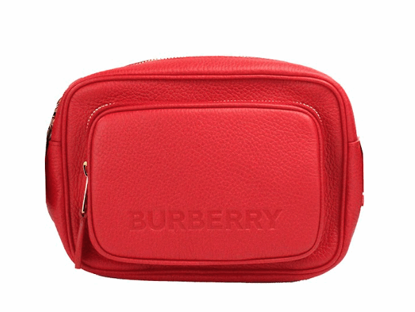 Burberry Small Branded Bright Red Grainy Leather Camera Crossbody Bag