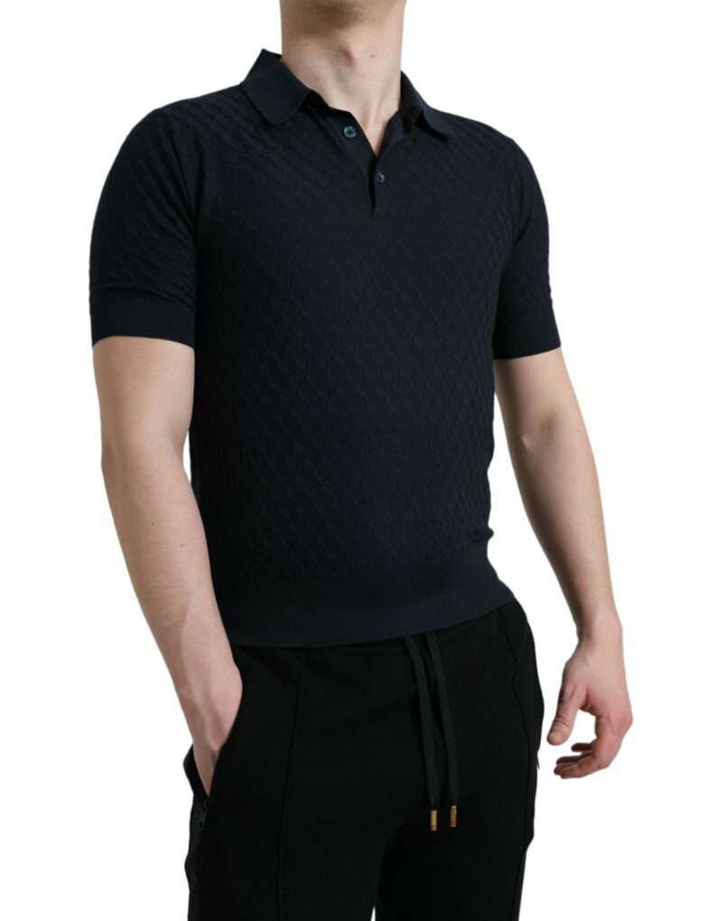 Dolce & Gabbana Dark Blue Collared Short Sleeve Polo T-shirt - Image 3