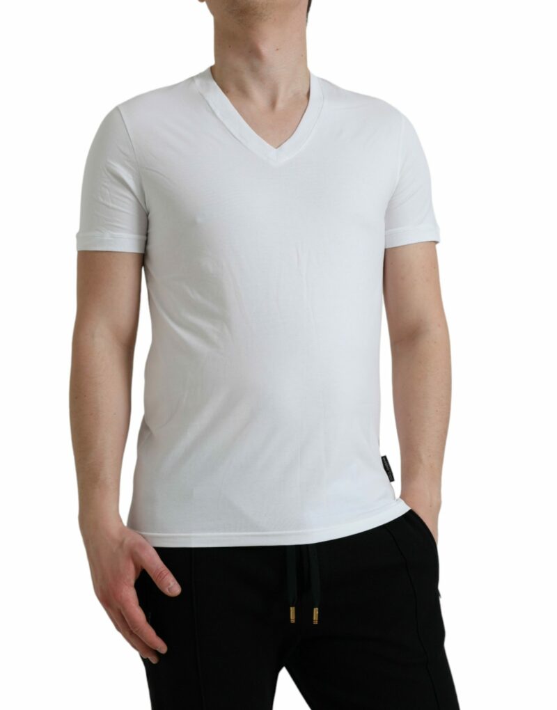 Dolce & Gabbana White Cotton V-neck Short Sleeve Underwear T-shirt - Image 2