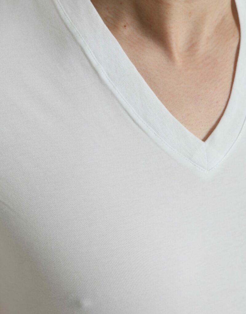 Dolce & Gabbana White Cotton V-neck Short Sleeve Underwear T-shirt - Image 4