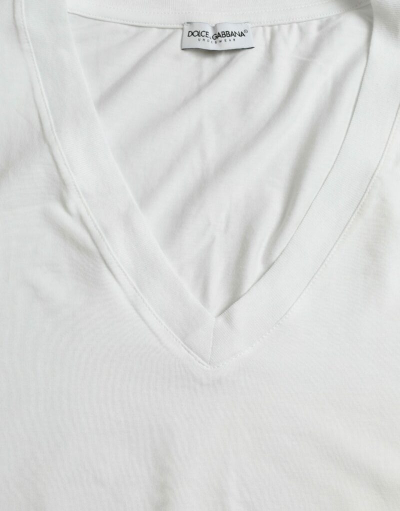 Dolce & Gabbana White Cotton V-neck Short Sleeve Underwear T-shirt - Image 5
