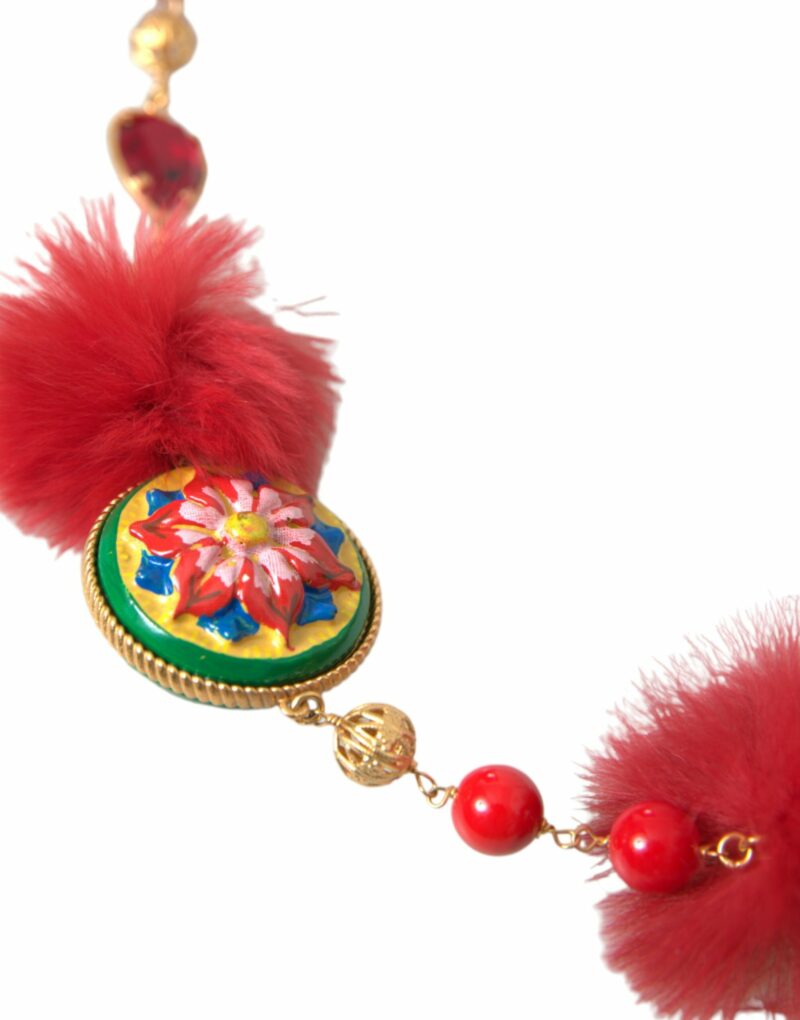 Dolce & Gabbana Gold Brass Red Fur Crystal Waist Torero Waist Belt - Image 3