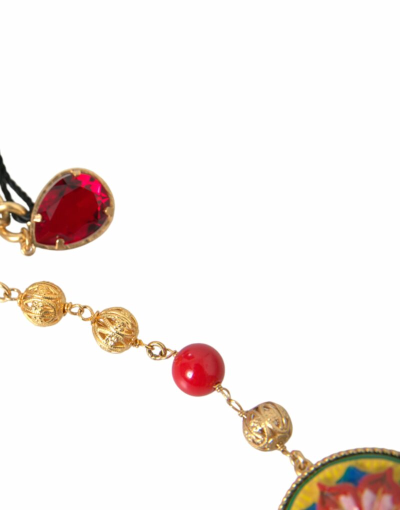 Dolce & Gabbana Gold Brass Red Fur Crystal Waist Torero Waist Belt - Image 4