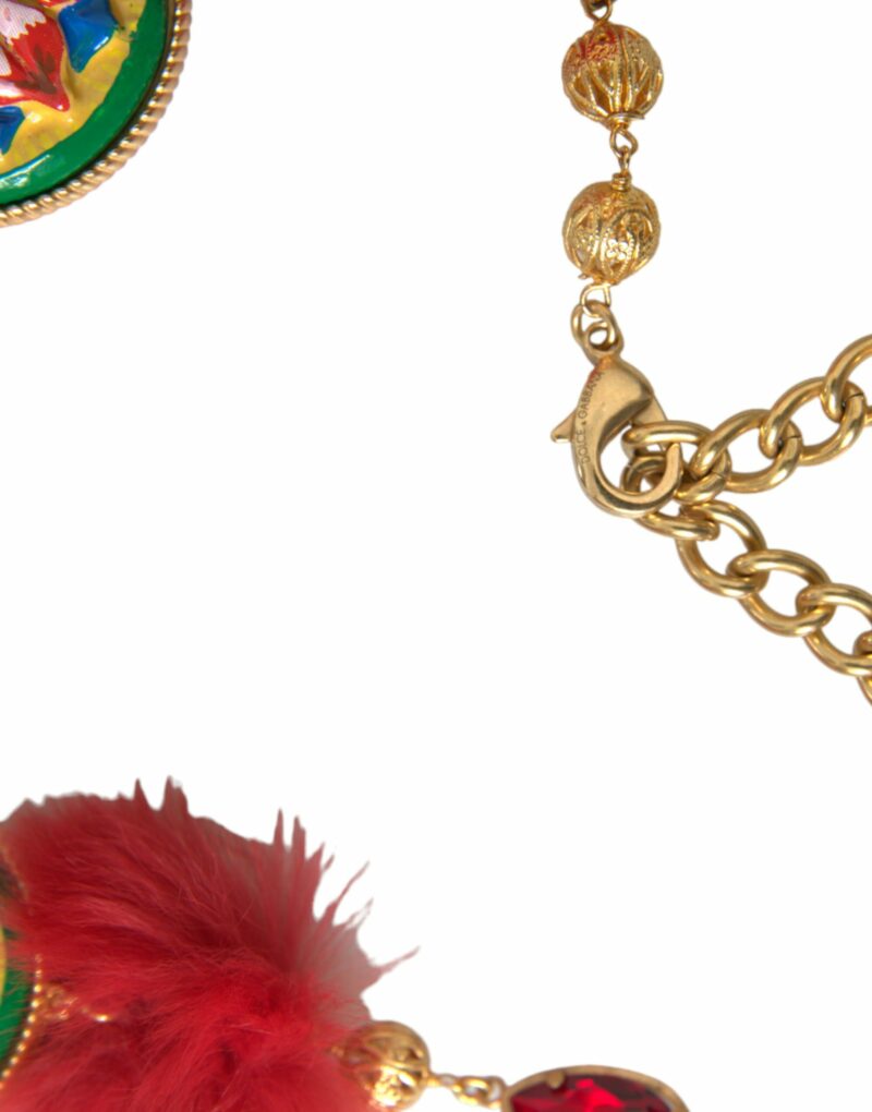 Dolce & Gabbana Gold Brass Red Fur Crystal Waist Torero Waist Belt - Image 5