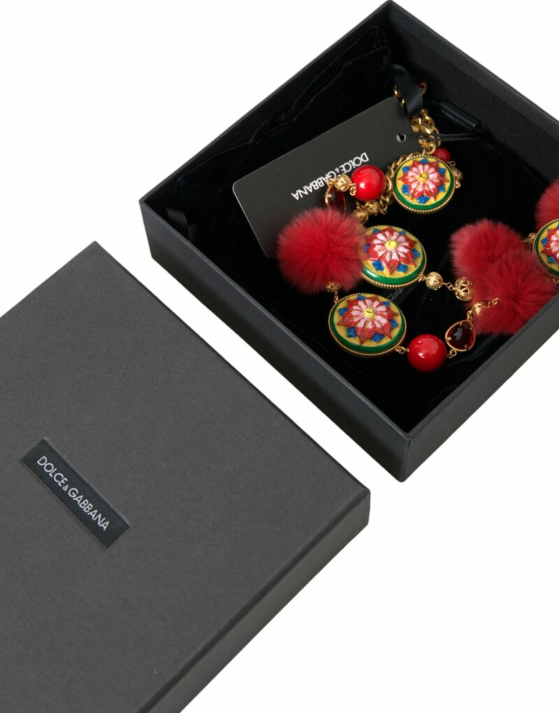 Dolce & Gabbana Gold Brass Red Fur Crystal Waist Torero Waist Belt - Image 7
