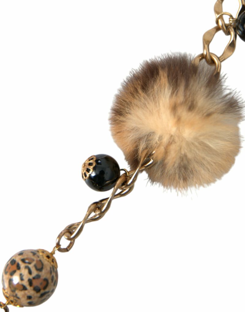 Dolce & Gabbana Gold Brass Leopard Fur Pearl Collier Chain Belt - Image 2