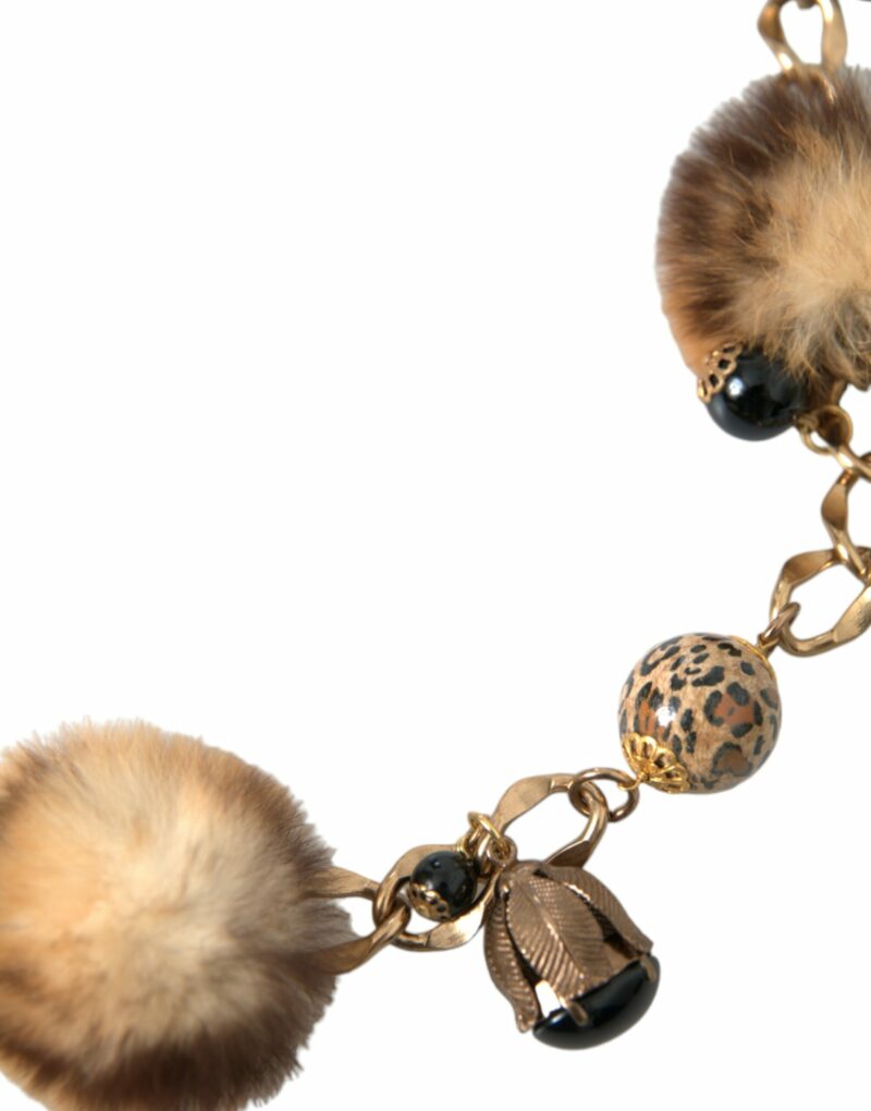 Dolce & Gabbana Gold Brass Leopard Fur Pearl Collier Chain Belt - Image 3