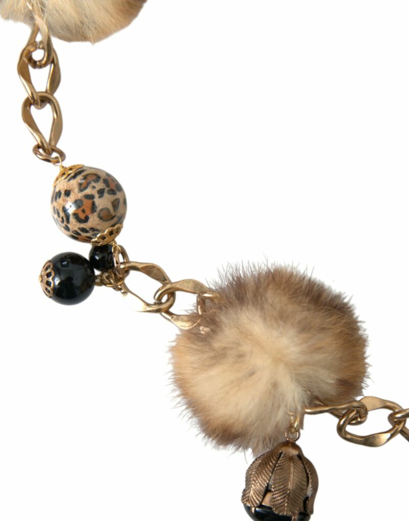 Dolce & Gabbana Gold Brass Leopard Fur Pearl Collier Chain Belt - Image 4