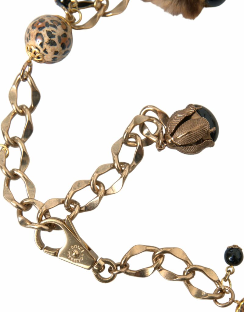 Dolce & Gabbana Gold Brass Leopard Fur Pearl Collier Chain Belt - Image 5