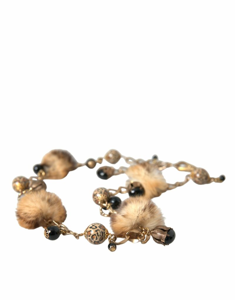 Dolce & Gabbana Gold Brass Leopard Fur Pearl Collier Chain Belt - Image 6
