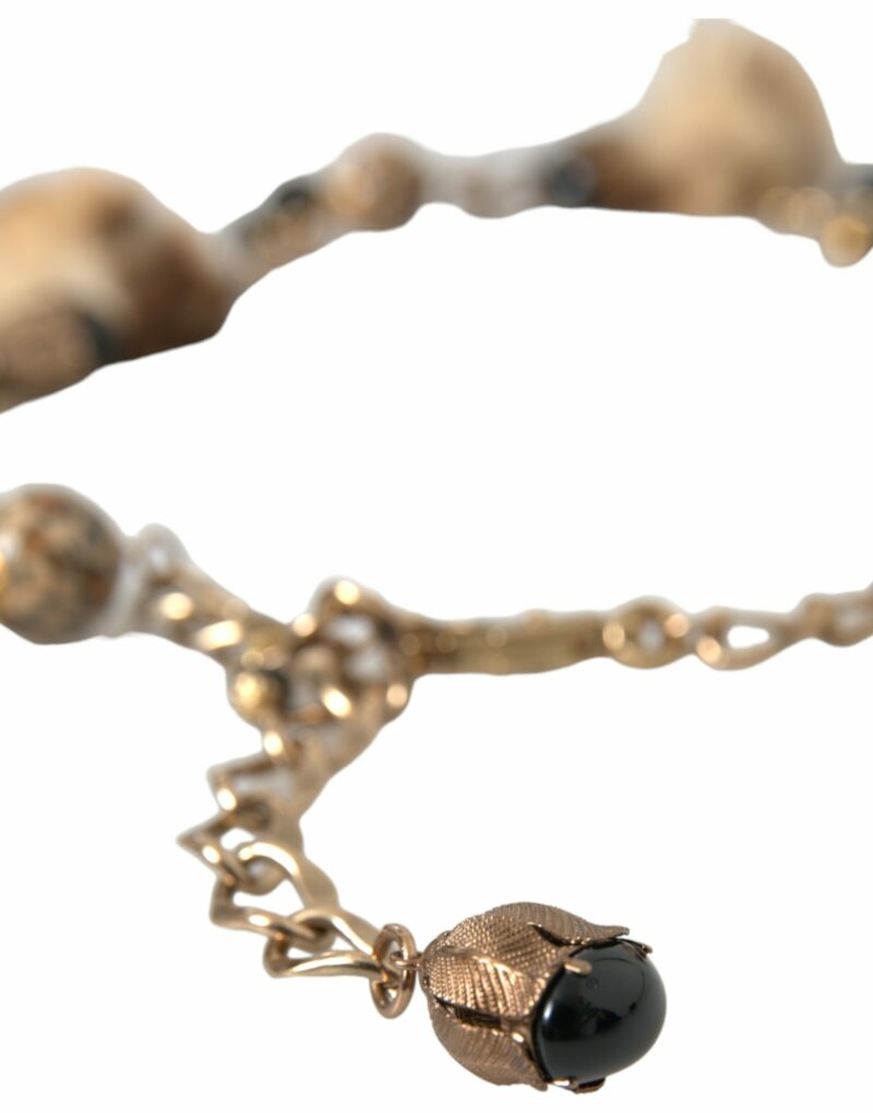 Dolce & Gabbana Gold Brass Leopard Fur Pearl Collier Chain Belt - Image 7