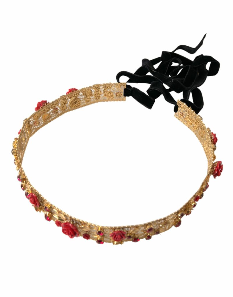 Dolce & Gabbana Gold Brass Red Roses Crystal Jewel Waist Belt - Image 2