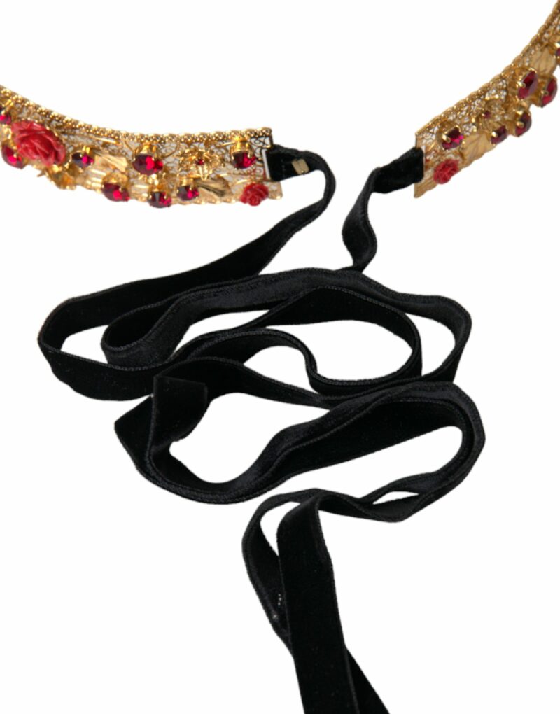 Dolce & Gabbana Gold Brass Red Roses Crystal Jewel Waist Belt - Image 5