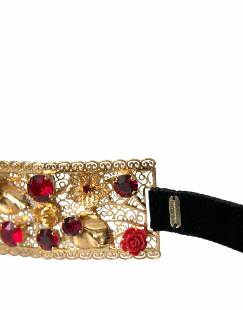 Dolce & Gabbana Gold Brass Red Roses Crystal Jewel Waist Belt - Image 6