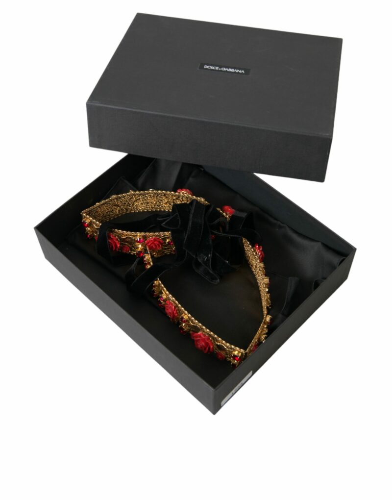 Dolce & Gabbana Gold Brass Red Roses Crystal Jewel Waist Belt - Image 7