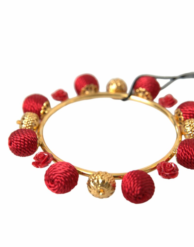 Dolce & Gabbana Gold Brass Red RUNWAY Sicilia Natale Roses Bracelet - Image 2