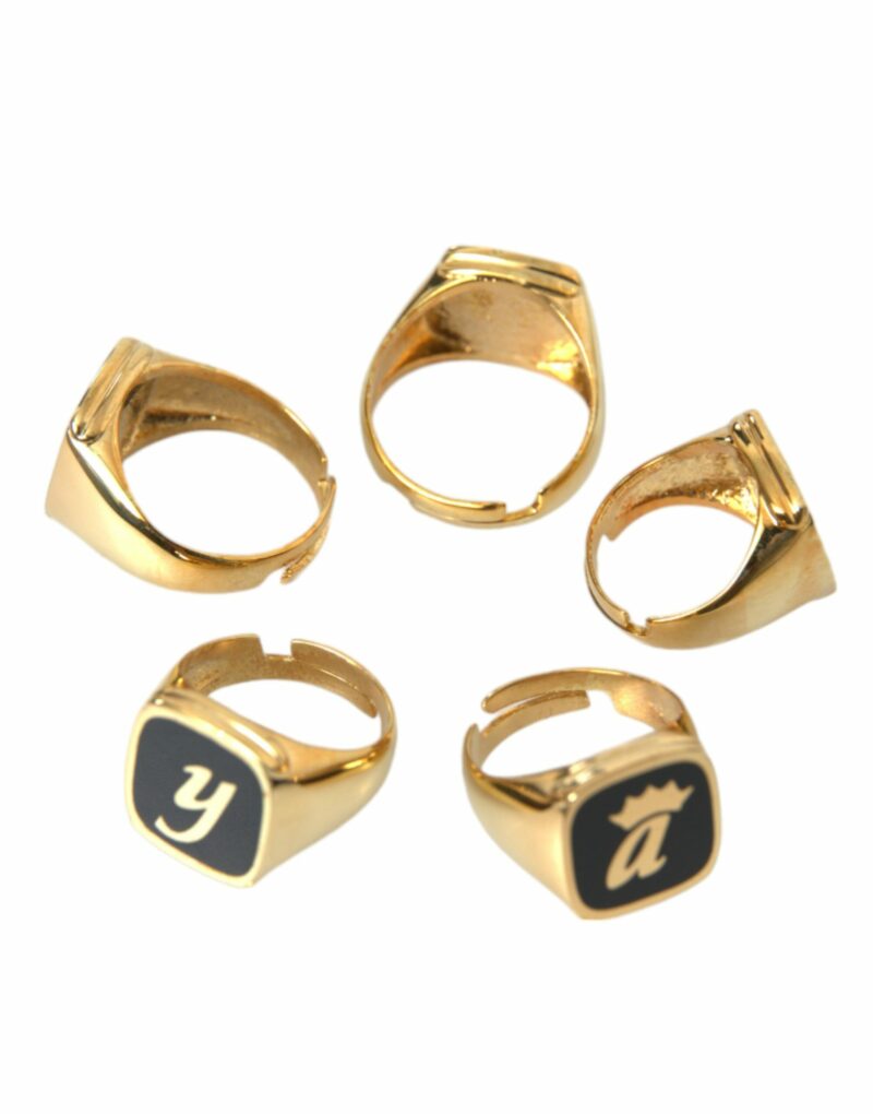 Dolce & Gabbana Gold Brass ROYAL Enamel Set of 5 Ring - Image 5