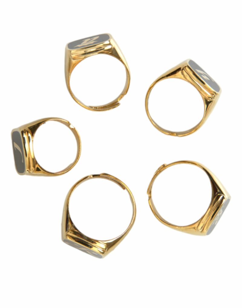 Dolce & Gabbana Gold Brass ROYAL Enamel Set of 5 Ring - Image 6
