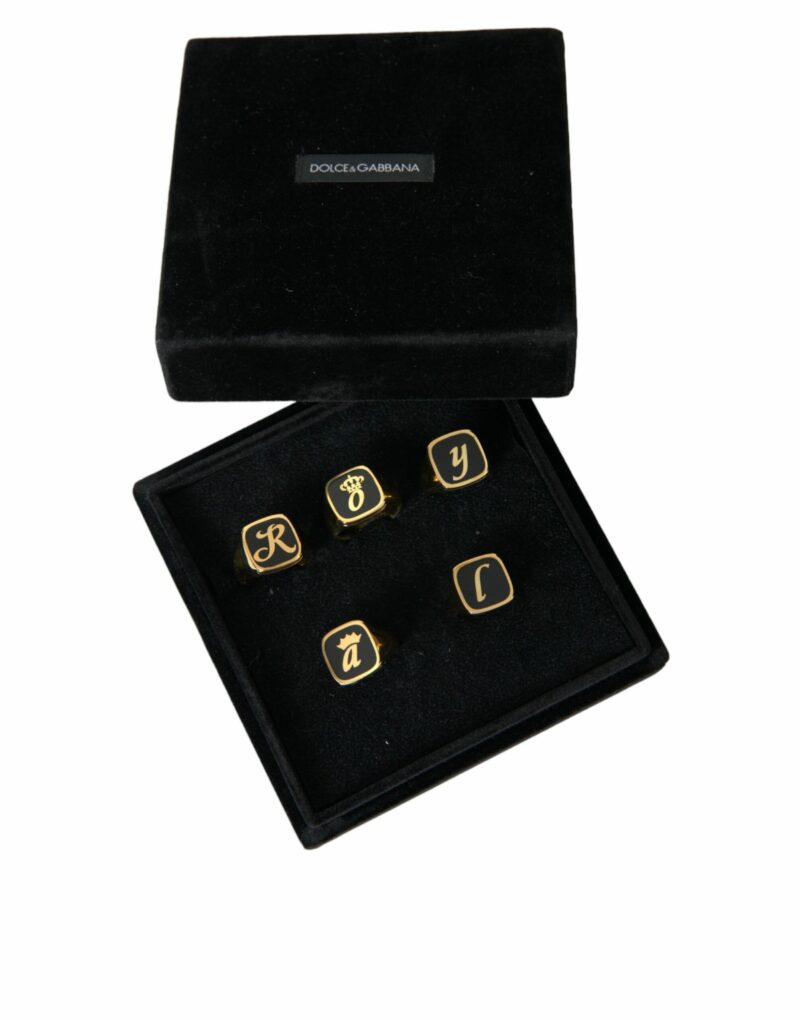 Dolce & Gabbana Gold Brass ROYAL Enamel Set of 5 Ring - Image 7