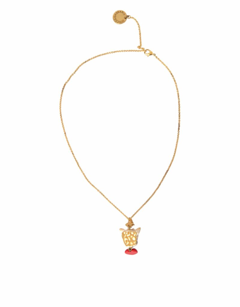 Dolce & Gabbana Gold Brass Chain Dog Heart Pendant Charm Necklace - Image 4