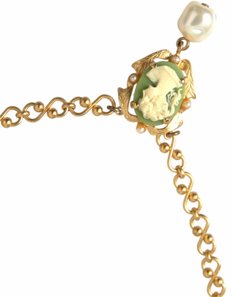 Dolce & Gabbana Gold Brass Chain Pearl Pendant Charm Necklace - Image 2