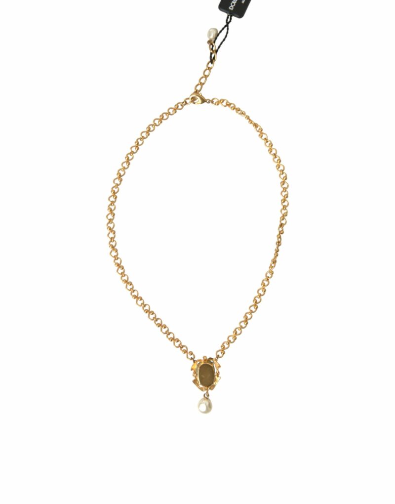 Dolce & Gabbana Gold Brass Chain Pearl Pendant Charm Necklace - Image 4