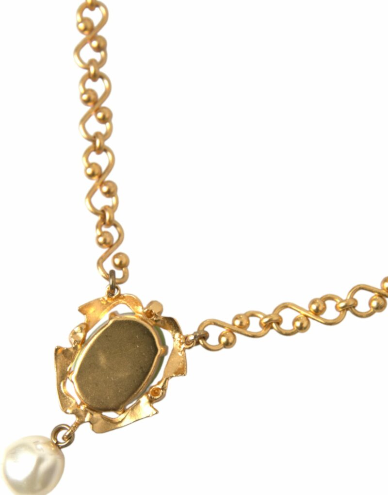 Dolce & Gabbana Gold Brass Chain Pearl Pendant Charm Necklace - Image 5