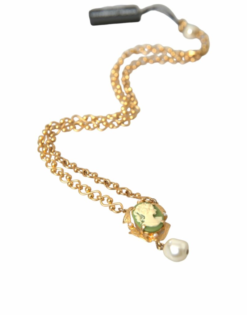 Dolce & Gabbana Gold Brass Chain Pearl Pendant Charm Necklace - Image 6