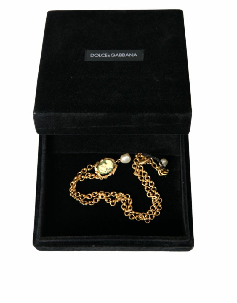 Dolce & Gabbana Gold Brass Chain Pearl Pendant Charm Necklace - Image 7