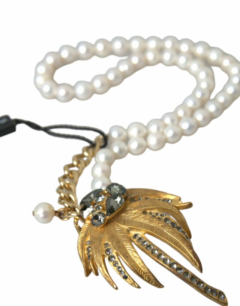 Dolce & Gabbana Gold Brass Crystal Pearl Tree Pendant Charm Necklace - Image 5