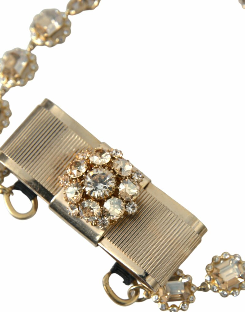 Dolce & Gabbana Gold Brass Clear Crystal Bow Chain Choker Necklace - Image 2