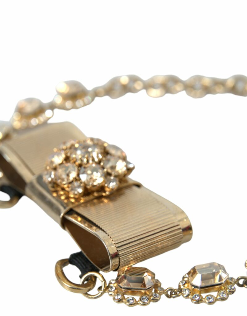 Dolce & Gabbana Gold Brass Clear Crystal Bow Chain Choker Necklace - Image 3